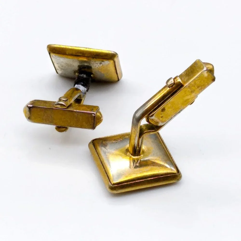 Gold Plated Swank Abalone Cuff Links, Vintage Mens Accessory, 1940s MOP Cufflink
